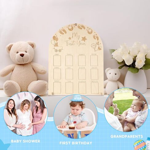 My First Year Photo Display Wood Board 12 Months Baby Picture Frame Newborn Monthly Photo Frame Milestone Board 1st Birthday Nursery Decorations for Boy Girl Memories Keepsake Gift in Saudi Arabia