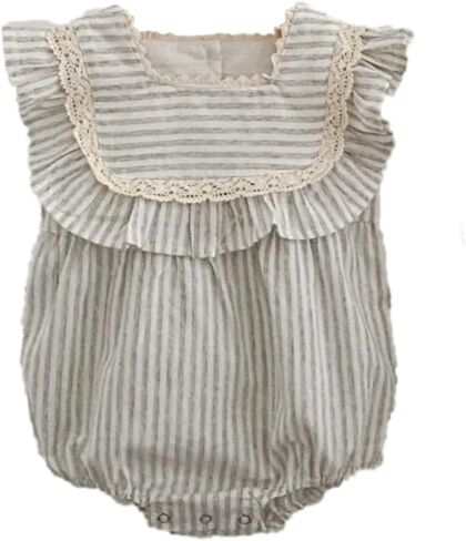 Ashmyova Toddler Girls Linen Summer Casual Dress Kids Vintage Ruffles Stripe Baby Rompers Dresses in Saudi Arabia