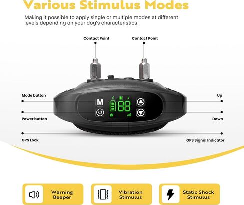 سياج الكلب اللاسلكي VIVOHOME GPS، طوق الكلب الكهربائي مع نغمة، اهتزاز، ووضع الصدمة نصف قطر الإشارة يصل إلى 1094 ياردة، نظام احتواء الحيوانات الأليفة مقاوم للماء وقابل لإعادة الشحن للكلاب المتوسطة والكبيرة in Saudi Arabia
