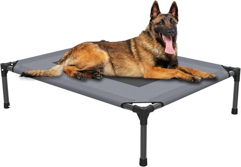 FIOCCO Elevated Dog Bed - Heavy Duty Dog Cot, Washable Raised Dog Bed with Chew Proof Mesh and Metal Frame, Portable Dog Bed for Outdoor Use, Dog Cots Beds for Medium Dogs, Gray/Black Mesh in Kuwait