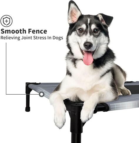 FIOCCO Elevated Dog Bed - Heavy Duty Dog Cot, Washable Raised Dog Bed with Chew Proof Mesh and Metal Frame, Portable Dog Bed for Outdoor Use, Dog Cots Beds for Medium Dogs, Gray/Black Mesh in Kuwait