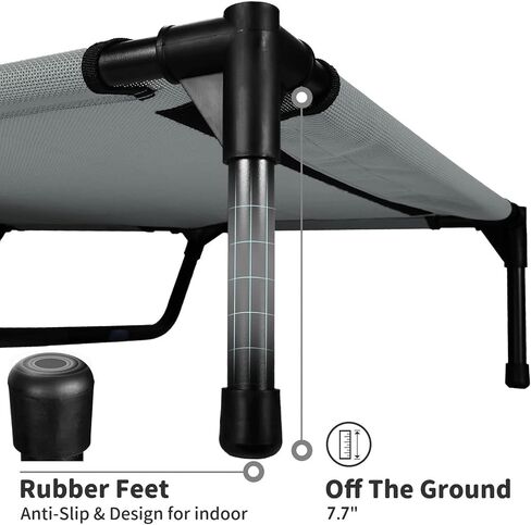FIOCCO Elevated Dog Bed - Heavy Duty Dog Cot, Washable Raised Dog Bed with Chew Proof Mesh and Metal Frame, Portable Dog Bed for Outdoor Use, Dog Cots Beds for Medium Dogs, Gray/Black Mesh in Kuwait