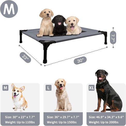 FIOCCO Elevated Dog Bed - Heavy Duty Dog Cot, Washable Raised Dog Bed with Chew Proof Mesh and Metal Frame, Portable Dog Bed for Outdoor Use, Dog Cots Beds for Medium Dogs, Gray/Black Mesh in Kuwait