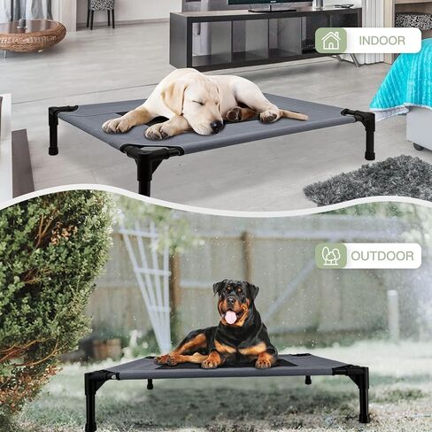 FIOCCO Elevated Dog Bed - Heavy Duty Dog Cot, Washable Raised Dog Bed with Chew Proof Mesh and Metal Frame, Portable Dog Bed for Outdoor Use, Dog Cots Beds for Medium Dogs, Gray/Black Mesh in Kuwait