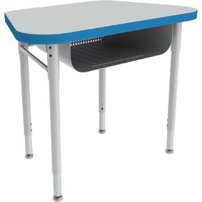 Preschool Trapezoid Open Front School Desk with Perforated Metal Book Box