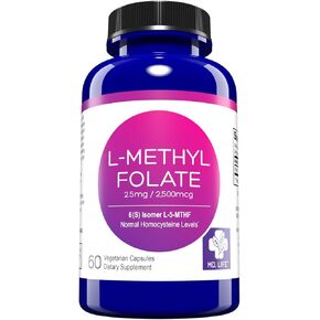 MD Life L-Methylfolate 2.5 mg - Professional-Grade Active Methylfolate Supplement - Maximum Potency MTHFR Supplements - L-methylfolate 2.5mg 90 Capsules - Essential Amino Acids