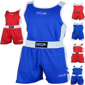 MRX Men’s Boxing Competition Uniform Jersey & Trunk for Training MMA Muay Thai Cage Fight Kickboxing Clothing Blue Medium
