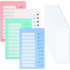 4 Pcs Blank Chore Chart Kids Chore Chart with 12 Detachable Cardstock to Do List for Home Routine Planning,Plastic Checklist Board