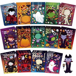 42 Sheets Halloween Party Favors Stickers,Halloween Stickers Full Body Design for DIY Make Your Own Sticker with Mummie Zombie Witch Vampire Pumpkin, for Halloween Party Games