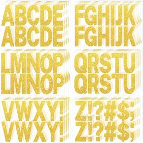 24 Sheets Gold Letter Stickers 256Pcs 2.5 Inch Large Glitter Alphabet Stickers Vinyl Self Adhesive Stickers Kit Big Font Stick on Letters Peel and Stick for Bulletin Poster Board MailBox Crafts (Gold)