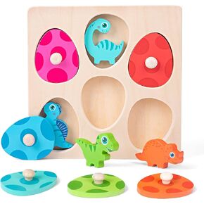 Montessori Wooden Puzzle for Toddlers 1-3, Dinosaur Egg Wooden Toy for 2+ Year Old, 1 Year Old Boy and Girl Gifts, Baby Puzzle for Toddlers Age 1-2