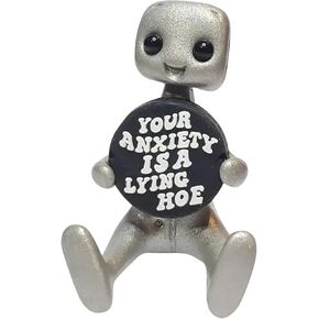 2.5" Cute Tiny Robot Resin Figure with Slogan 'Your Anxiety is A Lying Hoe', Resin Figurine Art Toy, Office Desk Decoration, Christmas Stocking Stuffers