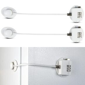Refrigerator Lock, Combination – Adhesive Child Proof Fridge Lock with Code, Keyless, Easy Install, Stainless Steel Cable - 2 Pack