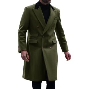 Runcati Mens Trench Coat Notch Lapel Double Breasted Casual Pea Coat Winter Warm Long Overcoat
