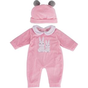 BABESIDE 2 Pcs Reborn Baby Doll Clothes with Doll Hat for 17-22 Inch Babydolls, Cute Bunny Pattern Baby Doll Outfits Accessories fit Newborn Baby Doll Girls, Pink
