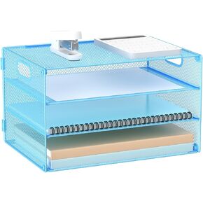 4 Tier Lettrer Tray Organizer with Handle, Mesh Desk Paper Letter Tray Organizer for Office & Home, Black