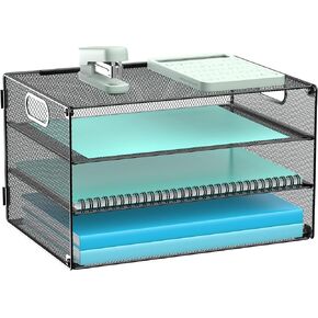 4 Tier Lettrer Tray Organizer with Handle, Mesh Desk Paper Letter Tray Organizer for Office & Home, Black