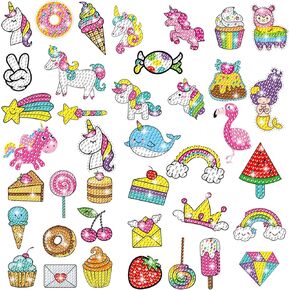 MEIEST 5D Diamond Art Painting Stickers Kits for Kids and Adult Beginners,Fun DIY Unicorn and Ice-Cream Mosaic Stickers by Numbers Kits,Creative Arts and Crafts Set and Handmade Gift