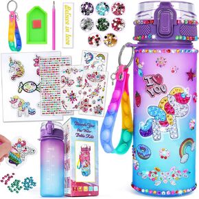 Kanecdo Girls Toys Age 6-8: Water Bottle Kits for Girl Gifts for 5 6 7 8 9 Year Old Girls Arts and Crafts for Kids Ages 8-12 Birthday Easter Gifts for Kids Mermaid Toy with Diamond Art Stickers