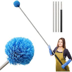 Cobweb Duster with Extension Pole, 6.5FT Lightweight Brush with Pole, Stiff Bristles Duster Head with Adjustable Stainless Steel Handle for Outdoor Indoor Cleaning