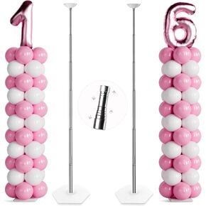 TEKXYZ Telescoping Balloon Stand Set of 2, 1.5ft to 7ft Free Adjustable Metal Balloon Column Stand for Party Decorations