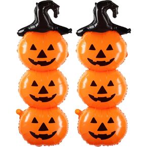 Liliful 2 Pcs Scary Halloween Balloons Set 31.5 Inch Foil Halloween Pumpkin Balloons Large Halloween Balloon Decorations for Halloween Birthday Party Supplies, Orange(2 Pack,Pumpkin)