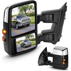 Towing Mirrors Chrome for Ford F-250 F-350 Super Duty 1999-2007 Power Heated with Turn Signal Manual Folding Telescoping (1 Pair)