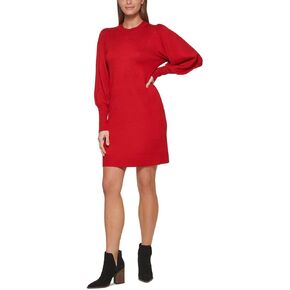 Vince Camuto Womens Crewneck Midi Sweaterdress Red S