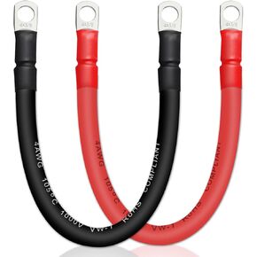 4 AWG Battery Cable, 2 PCS Battery Cables with Terminals, Battery Cable Wire with 5/16 inch Terminals, Copper Marine Battery Cables, 1FT