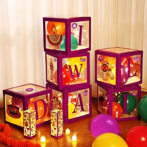 47 Pcs Diwali Decorations Kit Includes 6 Decorative Balloons Box 20 Balloon 6 Diwali Letters 6 Diwali Cardboard Diwali Sticker 6 Light String 4 Glue for Indian Themed Party Decorations