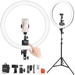 Neewer Advanced 18-inch LED Ring Light Support Manual Touch Control with LCD Screen, 2.4G Remote and Multiple Lights Control, 3200-5600K, Stand Included for Makeup YouTube Video Blogger Salon (Black)