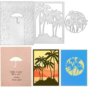 3Pcs Backgrounds Frame Metal Die Cuts for Card Making, AIFUDA 3D Embossing Cutting Dies for Scrapbooking for DIY Decor Album Paper Craft(Coconut Tree&Flower&Umbrellas)