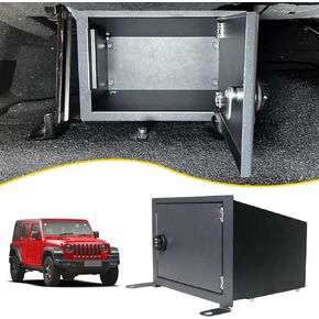 Under Seat Storage Lock Box Gun Safe Compatible with 2018-2024 Jeep Wrangler JL 4 Door 4XE Interior Accessories Passenger Side Rear Underseat Security Organizer Vault Tray Black