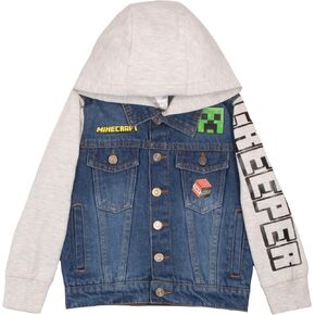 Minecraft Jean Jacket with Hoodie Denim Jacket for Little and Big Kid Boys Fashion Jacket
