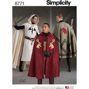 Simplicity 8771 Unisex Cape and Tabard Cosplay and Ren Faire Costume Sewing Pattern, 5 Pieces, One Size