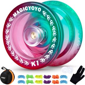 YOSTAR Crystal Yoyo K1 Responsive Yoyo for Kids Beginners, Plastic Yoyo Professional with Yoyo Storage Bag+Yoyo Glove+12 Yoyo Strings(Green Pink)