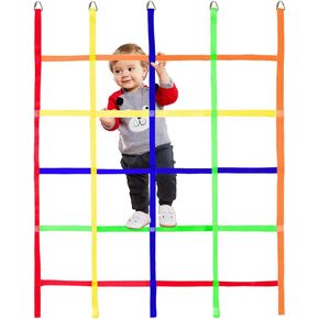 Climbing Cargo Net,Ninja Warrior Obstacle Course for Kids,Rope Net Ladder Monkey Bars for Rock Wall Jungle Gyms Playground Ribbon Training for Indoor and Outdoor Swing Set Tree House
