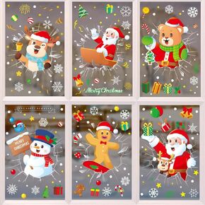 9 Sheets christmas window clings-window clings christmas decorations,Funny Santa Snowflake Reindeer christmas window decals for Xmas Party Supplies Home School Office Winter Holiday Decors