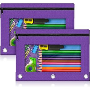 Pencil Pouch for 3 Ring Binder, 2 Pack Pencil Bags with Zipper, Green Pencil Case for Classroom School Office Supplies, Large Sturdy and Durable Cloth Pencil Pocket for 3 Holder Binder