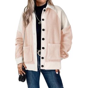 SHEWIN Womens Winter Fuzzy Fleece Jacket Casual Long Sleeve Button Down Sherpa Shacket Coats