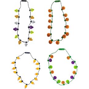 The Dreidel Company Halloween Light-Up Colorful Necklace, Costume Accessory, Party Favor, 25" (Halloween Necklace 4-Pack Variety)