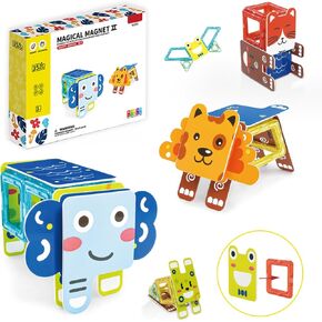 35PCS Magnetic Tiles Animals for 3 4 5 6 7 8 Magnetic Building Blocks for Kids Magnet Building Tiles Preschool STEM Educational Construction Toys, Gift for Girls Boys 3+ Years - Animals Set