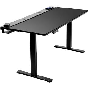 VIVO Electric 60 x 30 inch Standing Desk Workstation with Concealed Cable Trays and Full-Size Mouse Pad, Memory Controller Height Adjustment, Black Top Black Frame, DESK-KIT-1B6-P3B