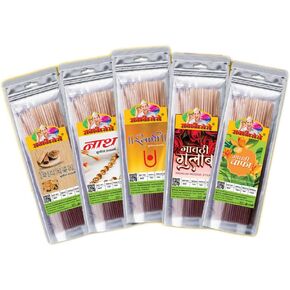 Combo of 5 - Gavthi Gulab, Nath, Shivchandan, Swami, Chafa Fragrance || Natural Fragrance Incense For Aromatic Environment and Stress Relaxation Agarbatti 100% Charcoal Free Incense Sticks