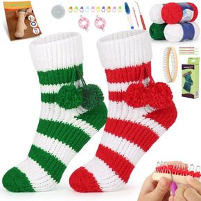 Katech Loom Knitting Kit for Beginners, Knitting Loom Set W/Socks Loom 4 Yarn for Knitting Step-by-Step Instructions, A Quick & Easy Knitting Kit for Adults to Get Started Knitting