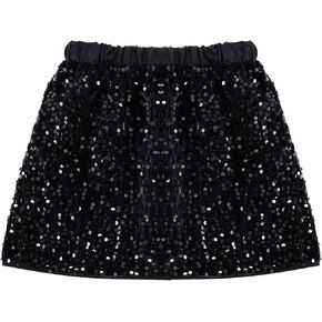Black Girls Sequin Skirt Sparkly Skirts for Girls Party Skirts Elastic Waist Sparkle Metallic Skirts