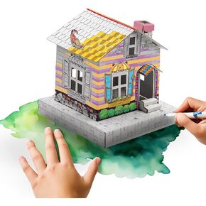 مريح - بيت لعب للأطفال - بيت تلوين محمول من الورق المقوى - صندوق بناء القرية المنزلية المرح للأطفال - لعبة الفنون والحرف اليدوية للأطفال والكبار - حفلة رسم DIY - هدية عيد ميلاد إبداعية