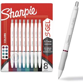 SHARPIE S-Gel Pens, Fashion Barrel Gel Pens, Pearl White Body, Medium (0.7mm) Point, Bold Ink Colors, 8 Count
