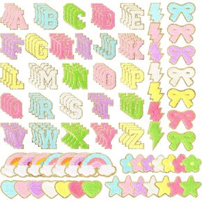 Chenille Patches Self Adhesive for DIY Clothing: NICEVINYL 152PCS Varsity Letter Patches Sticker - Preppy Lightning Star Heart Rainbow Cute Chenille Patches for Hats,Backpacks,Bags,Jackets