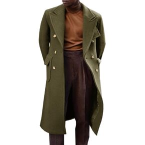 Runcati Mens Trench Coat Notch Lapel Long Jacket Double Breasted Classic Winter Overcoat